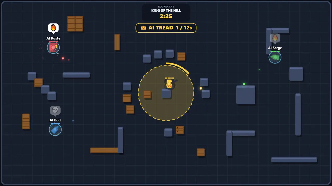 Tanks fighting around the King of the Hill circle