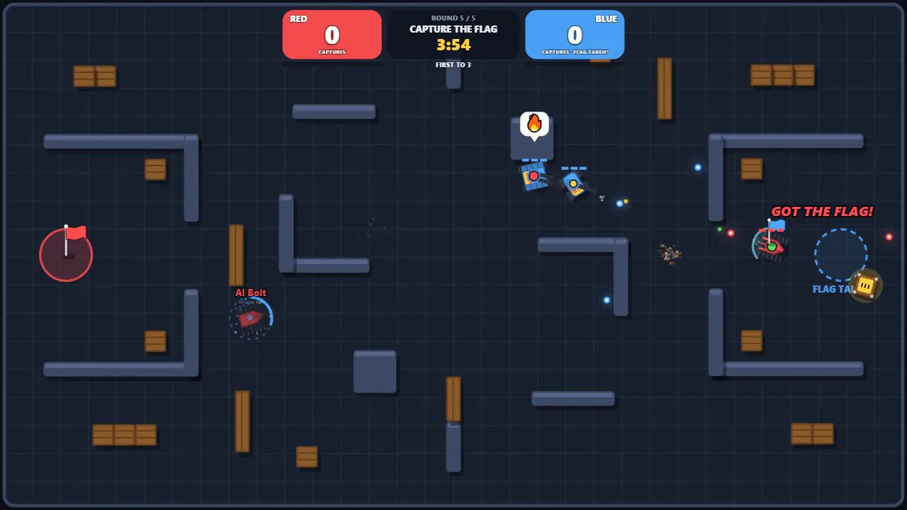 Capture the Flag arena with a red and a blue base